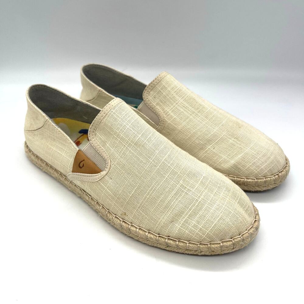 Olukai Women's Canvas Kaula Pa'a Kapa Beige  Espadrille Size 9